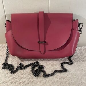 Pelle Deep Mauve Color Pewter Hardware Crossbody Chain Bag Made in Italy